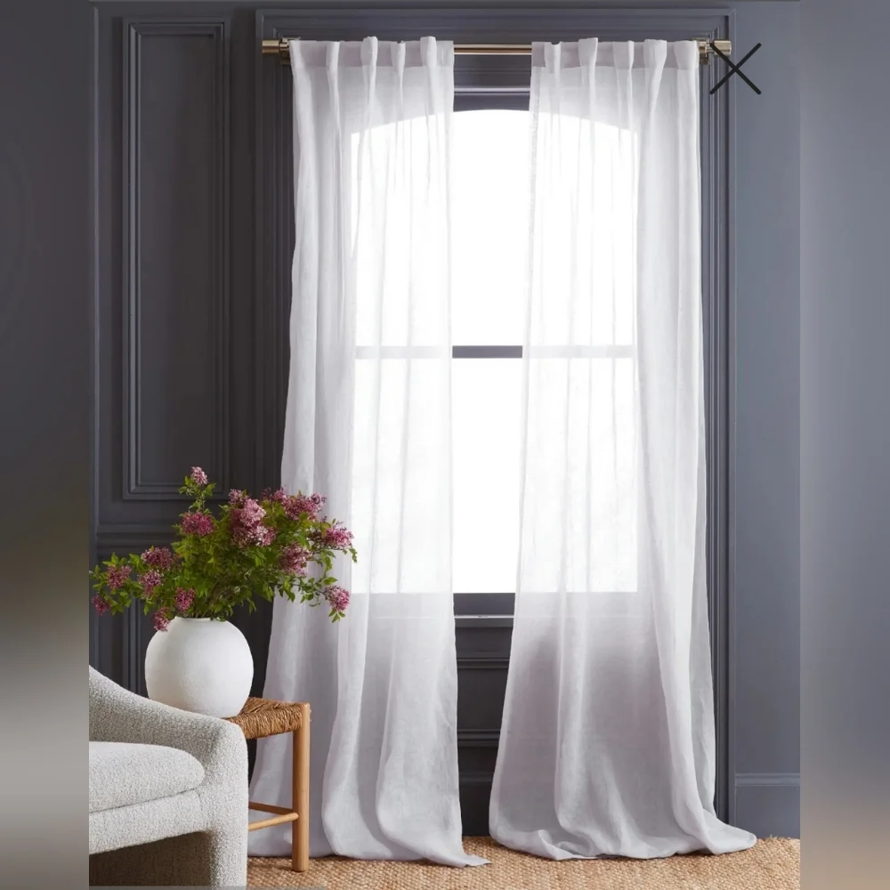 NWT! Quince 100% Linen White Sheer Curtains, 48